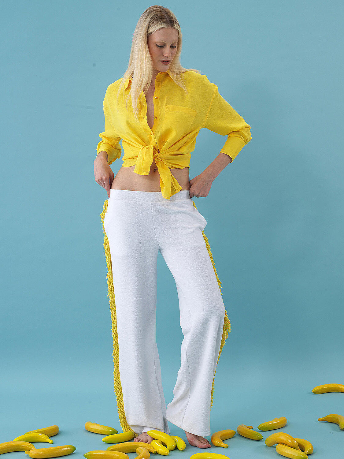 Sarı %100 Keten Oversize Gömlek - 5