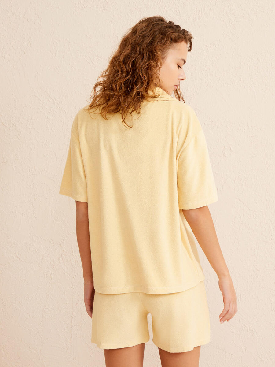 Sarı Oversize Pamuklu Havlu Gömlek - 4