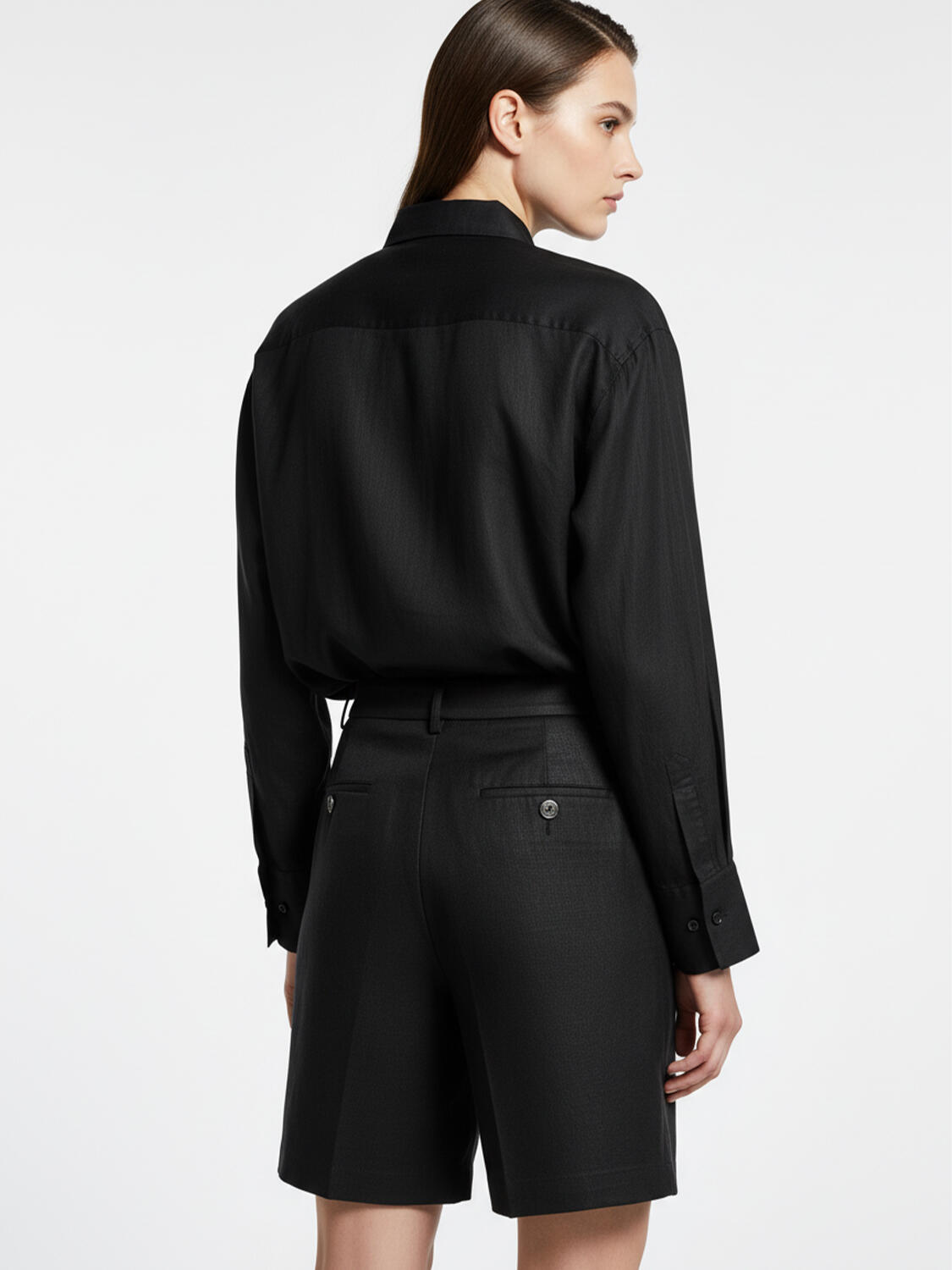 Siyah %100 Keten Oversize Gömlek - 4