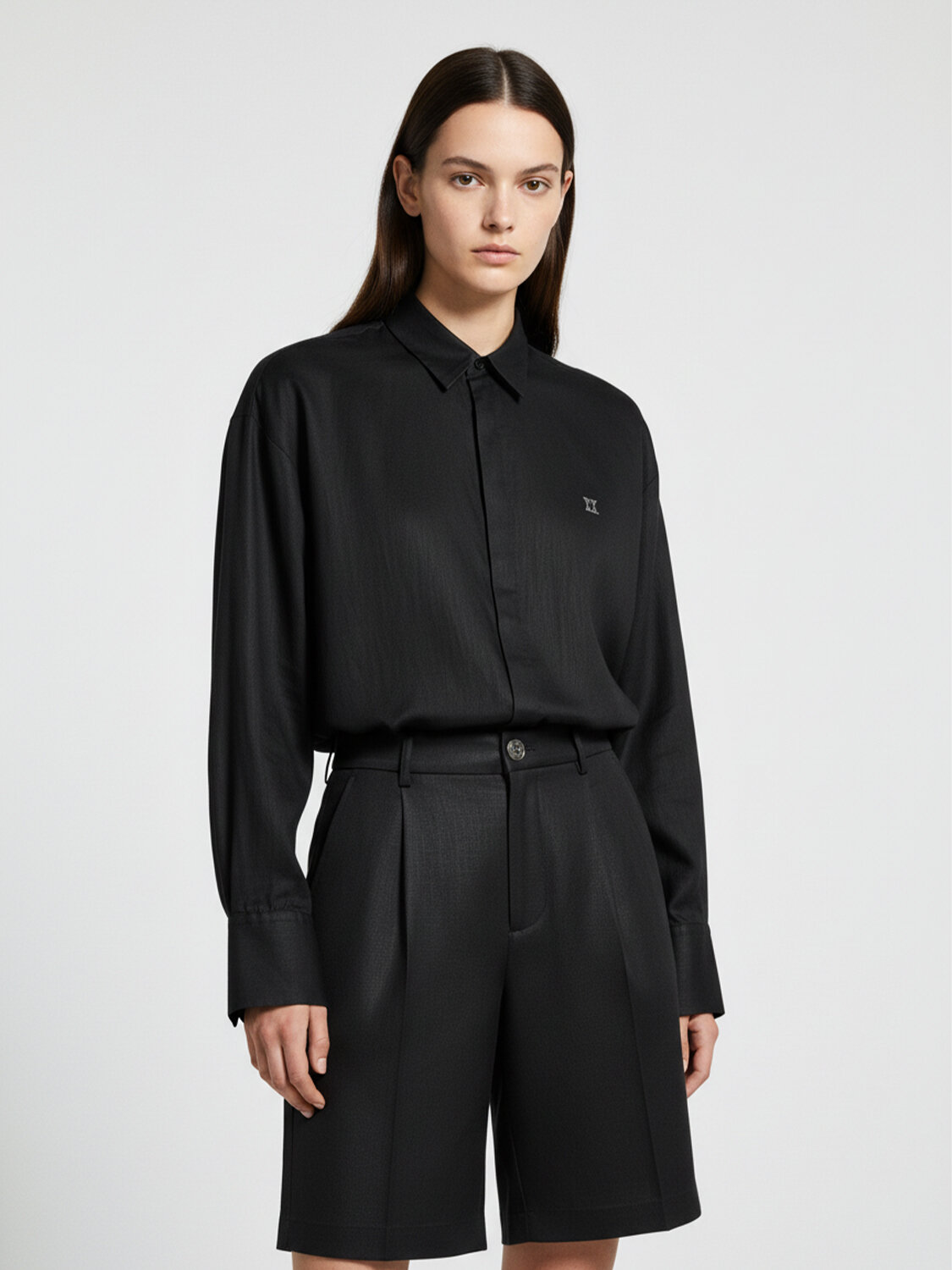 Siyah %100 Keten Oversize Gömlek