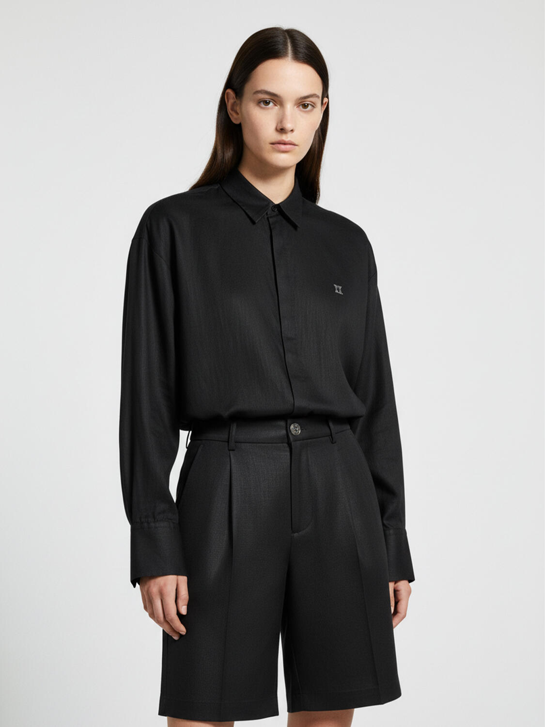 Siyah %100 Keten Oversize Gömlek - 1