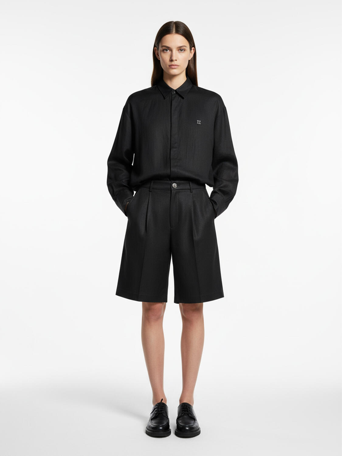 Siyah %100 Keten Oversize Gömlek - 2