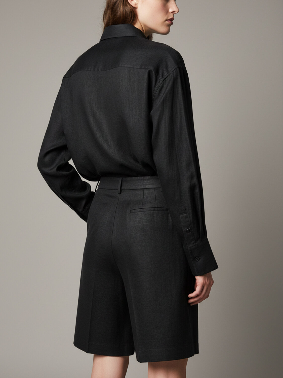 Siyah %100 Keten Oversize Gömlek - 3