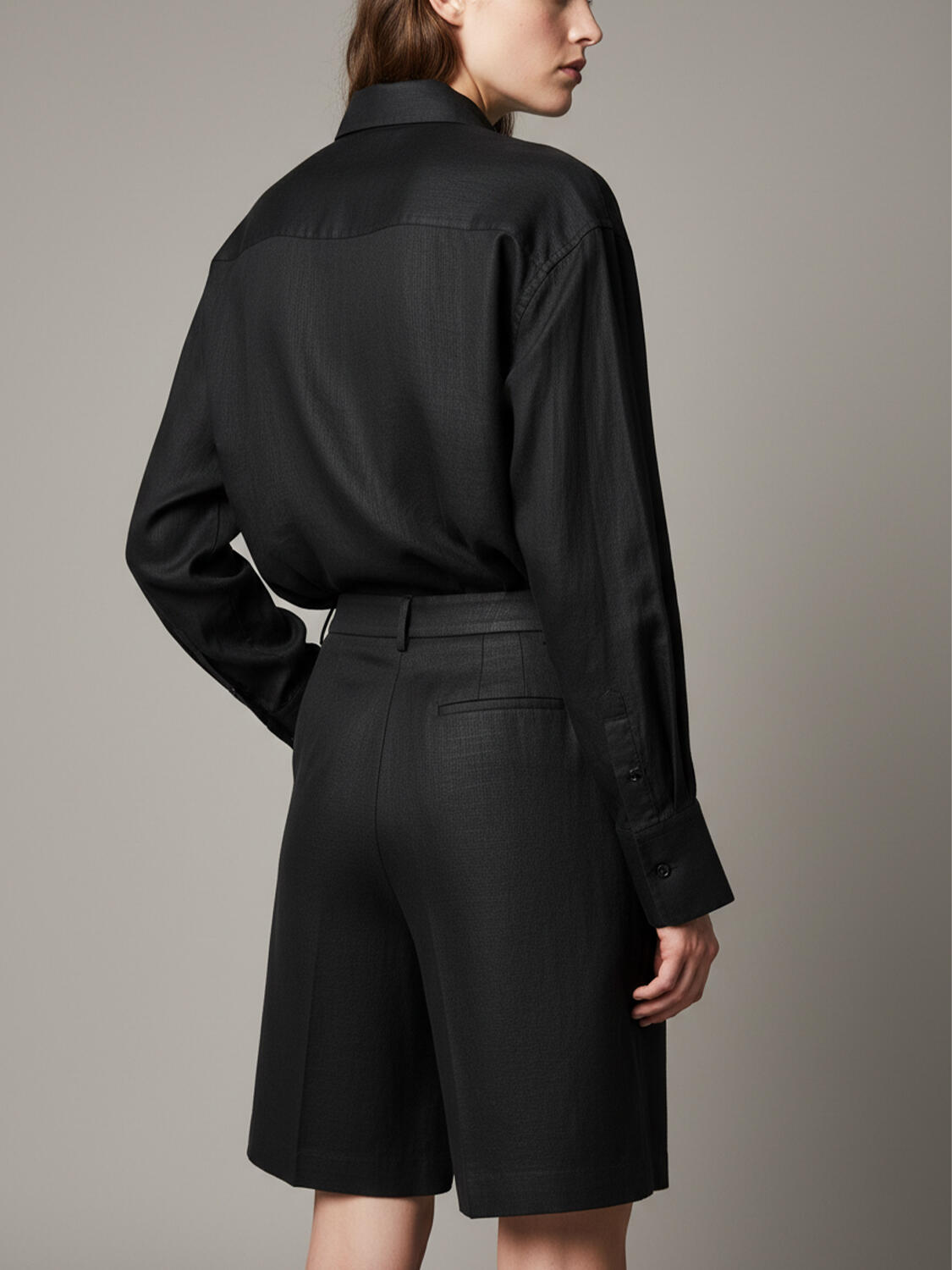 Siyah %100 Keten Oversize Gömlek - 3