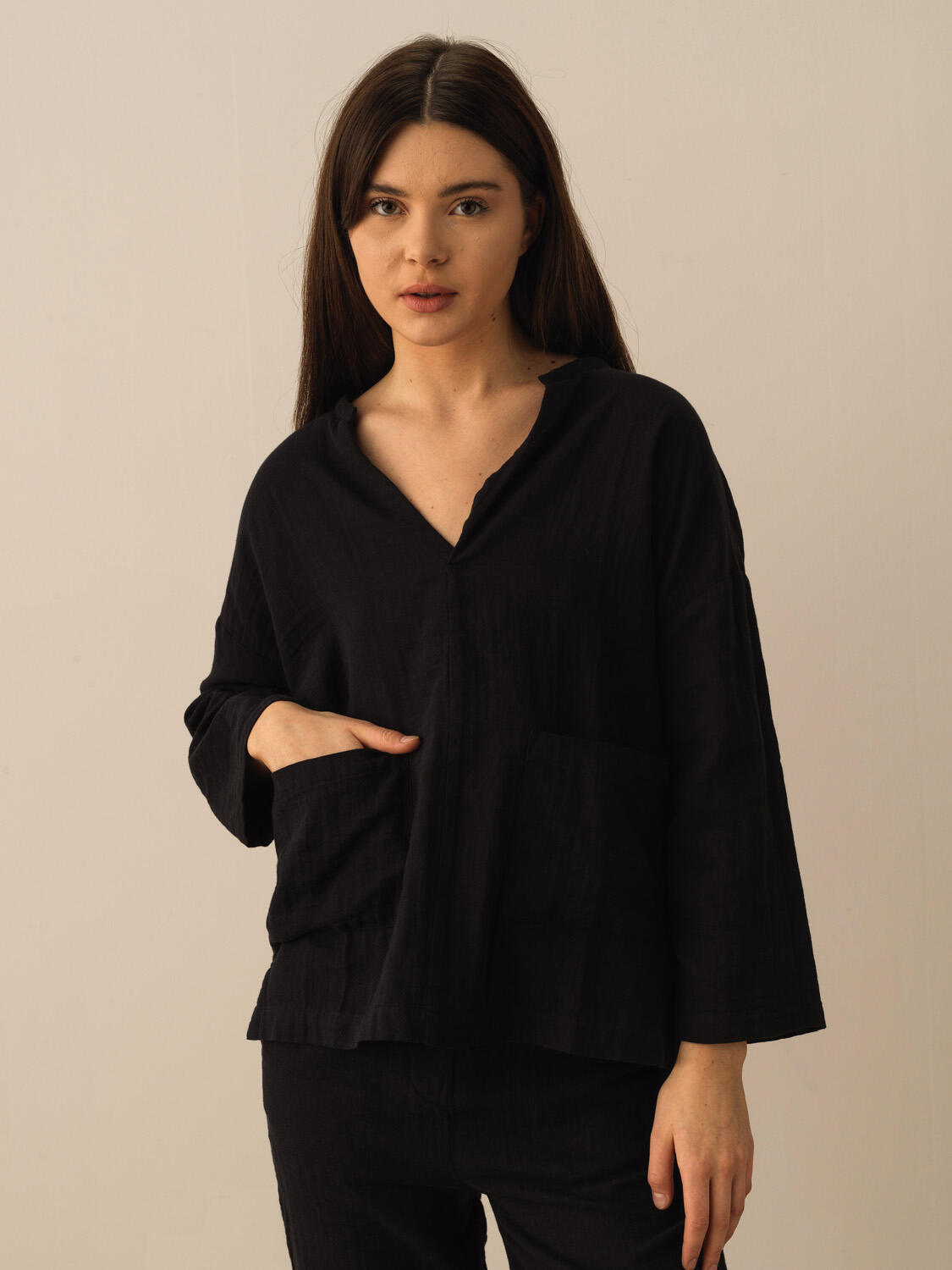 Siyah Pamuk Dokulu Big Oversize Gömlek