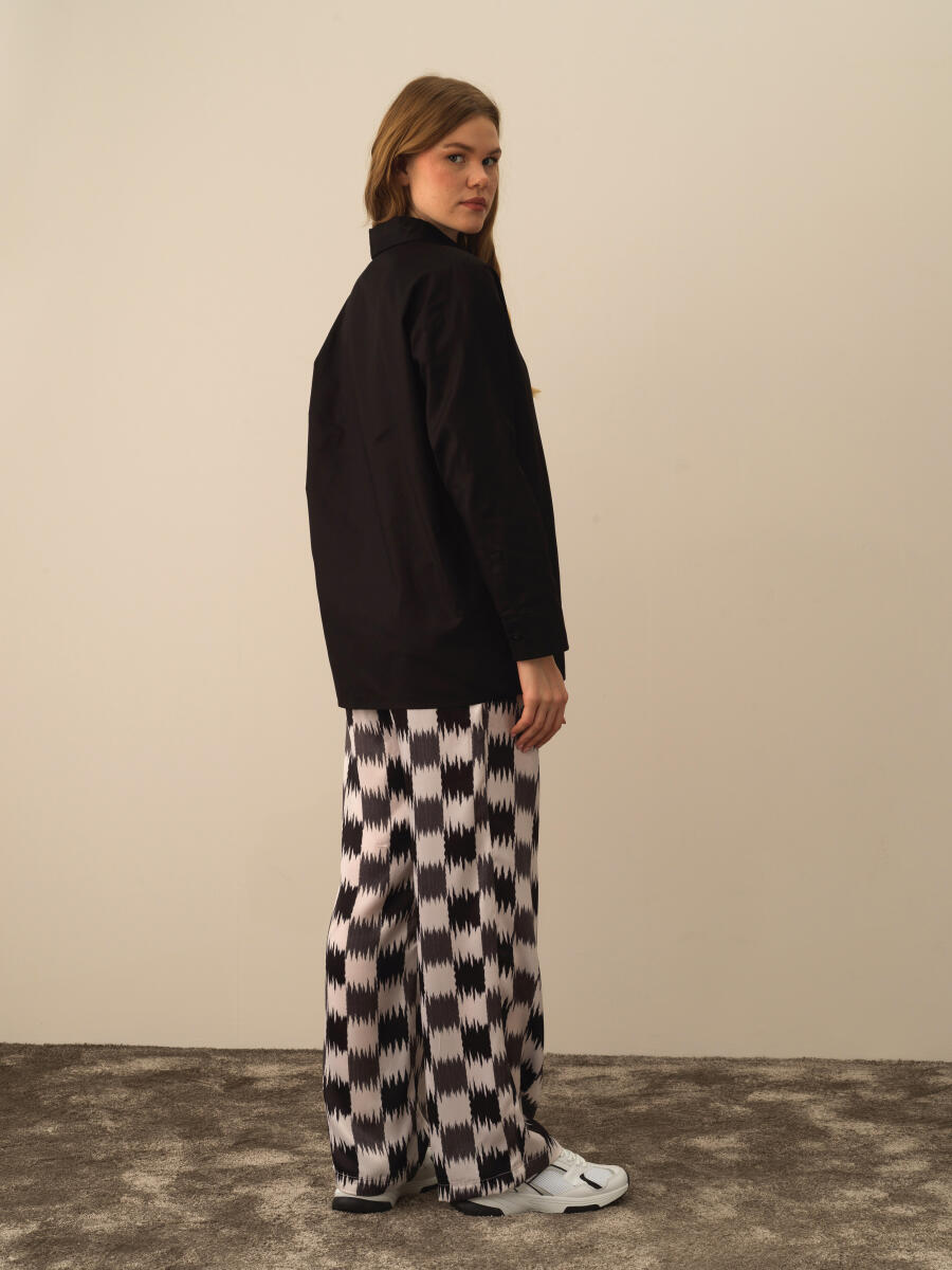 Siyah Pamuk Dokulu Oversize Gömlek - 4