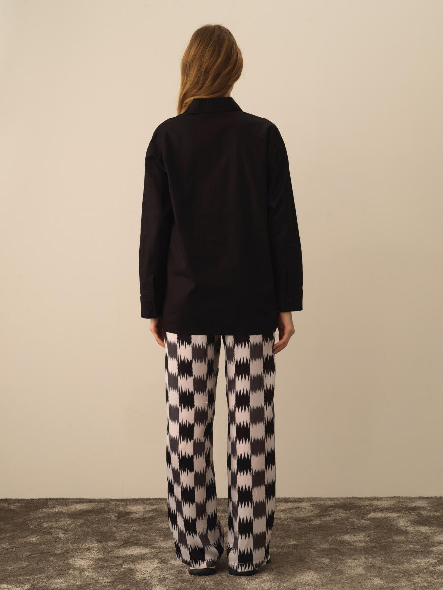 Siyah Pamuk Dokulu Oversize Gömlek - 5