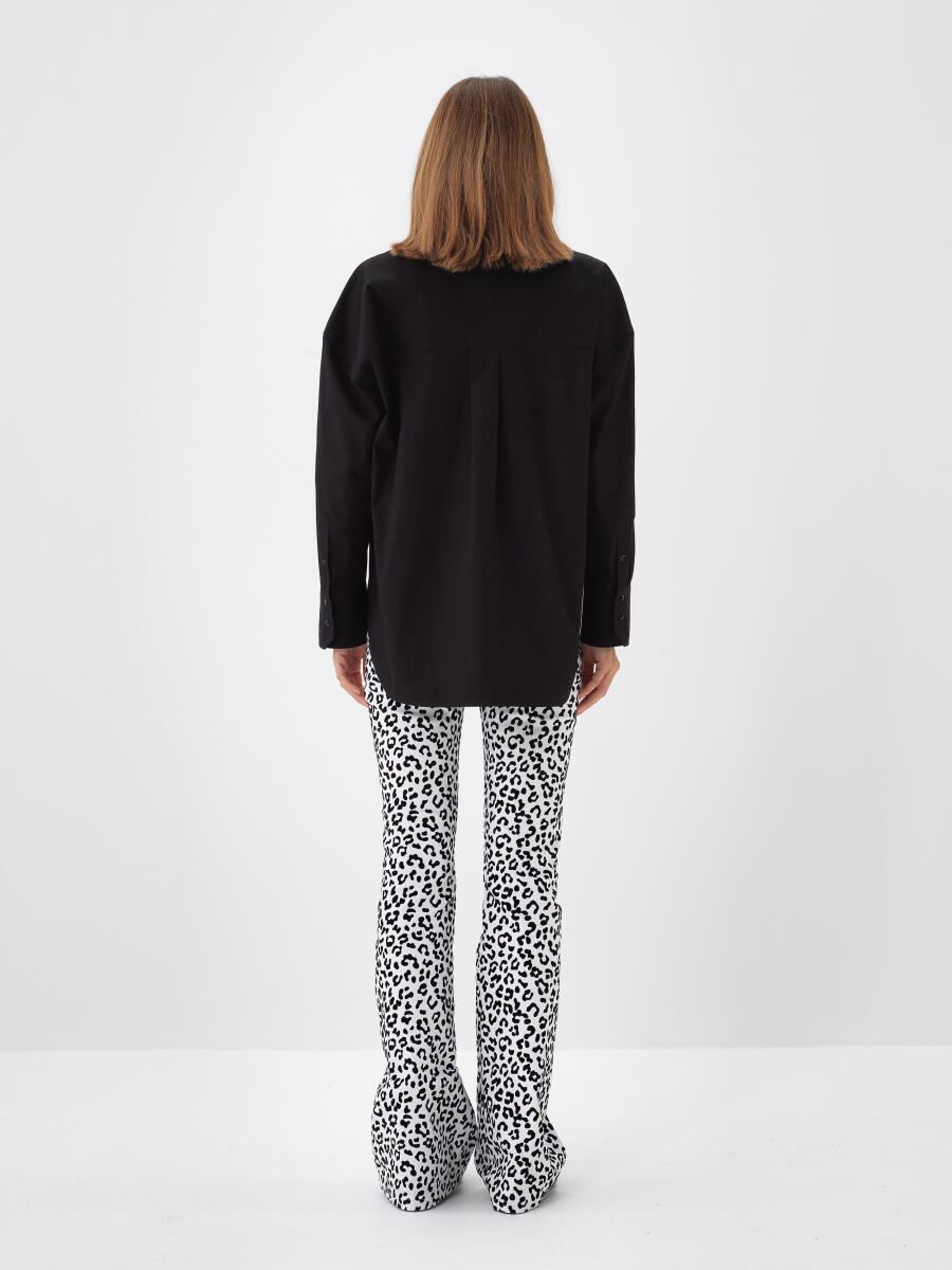 Siyah Pamuk Dokulu Oversize Gömlek - 5