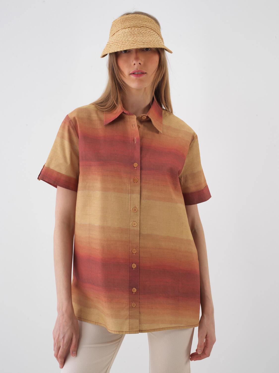 Turuncu %100 Keten Oversize Gömlek