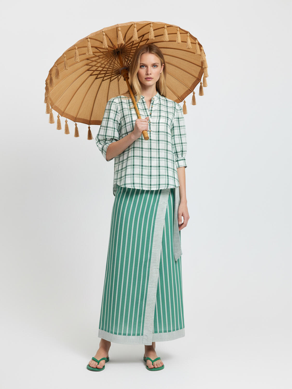 Yeşil Keten Karışımlı Regular Fit Gömlek - 1