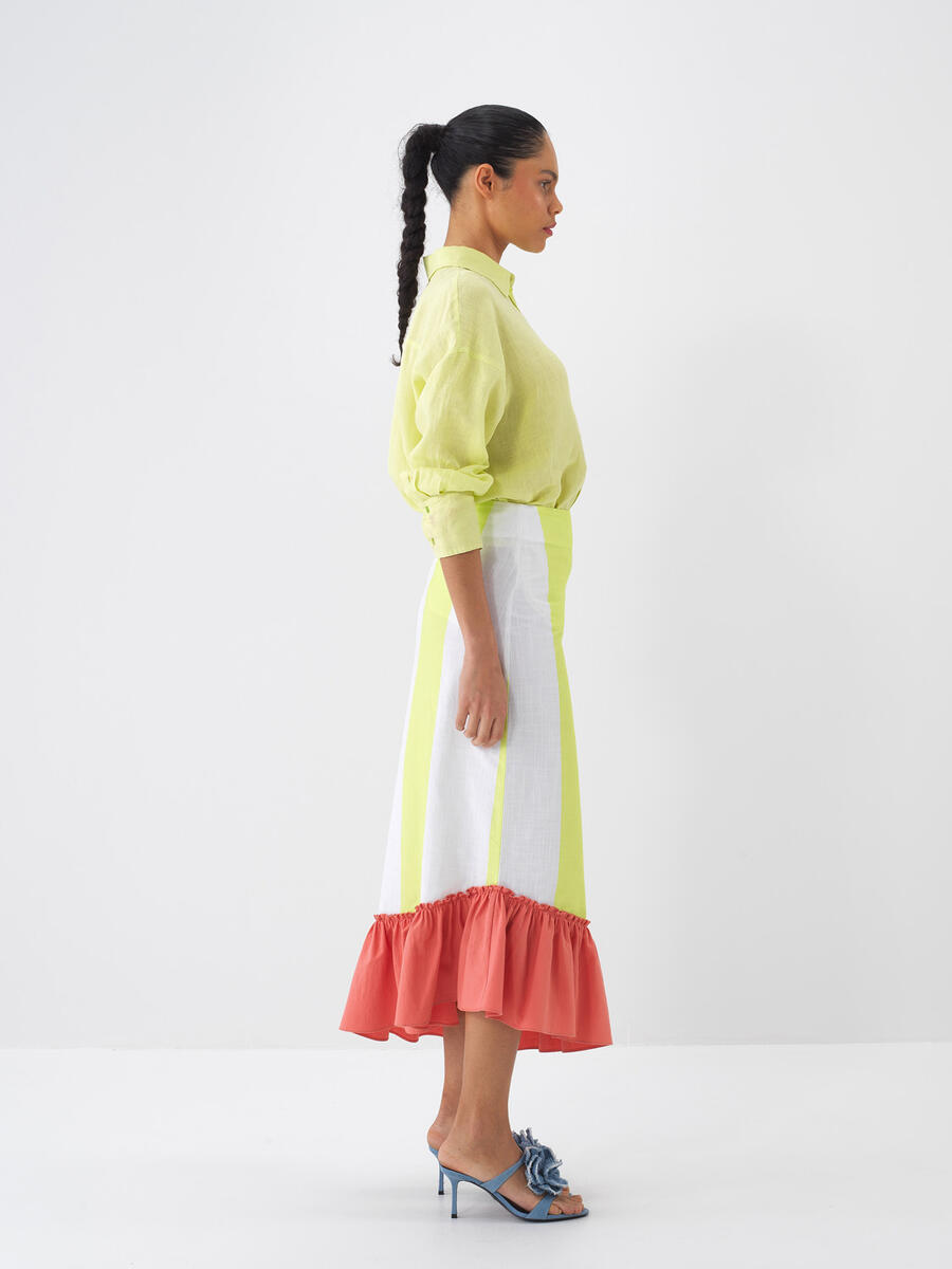 Yeşil %100 Keten Oversize Gömlek - 3