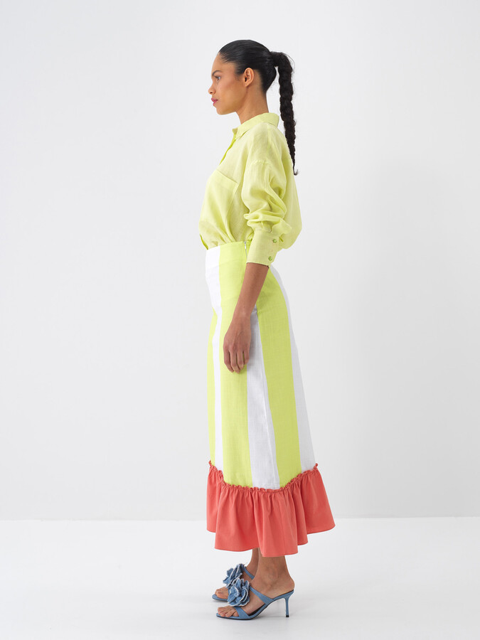 Yeşil %100 Keten Oversize Gömlek (4)