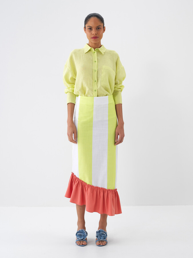 Yeşil %100 Keten Oversize Gömlek (2)