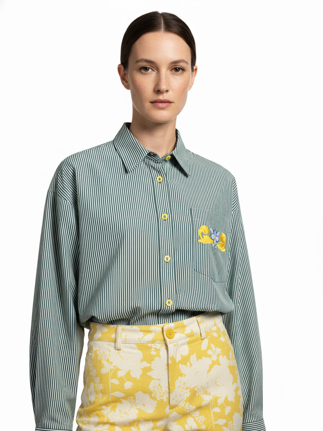 Yeşil Pamuk Dokulu Oversize Gömlek - 1