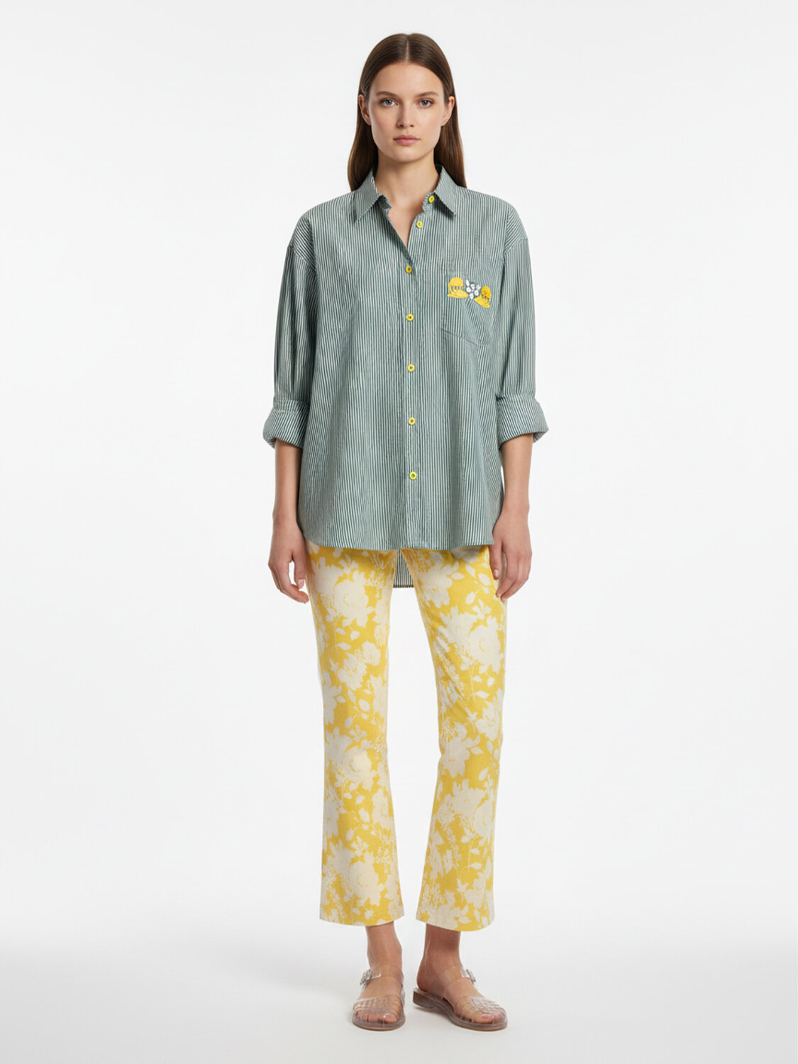 Yeşil Pamuk Dokulu Oversize Gömlek - 3