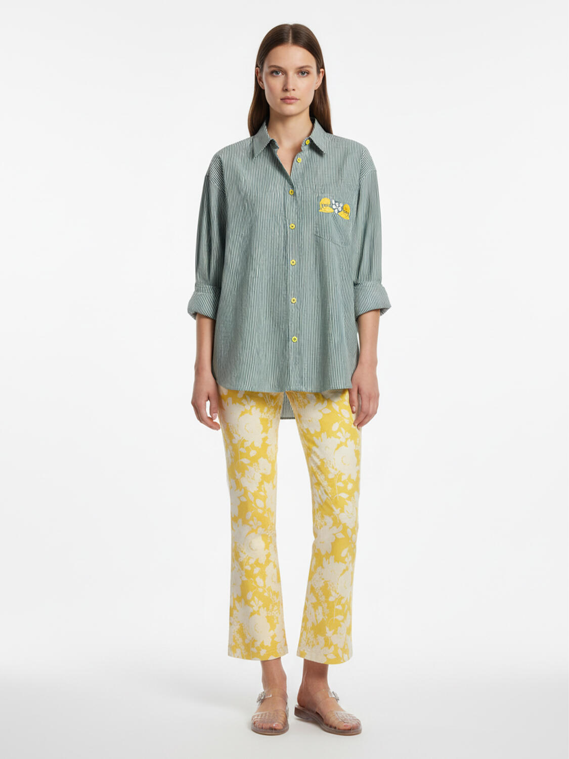 Yeşil Pamuk Dokulu Oversize Gömlek - 3