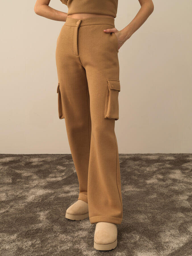 Xint Toptan Camel Pamuk Dokulu Oversize Kargo Pantolon