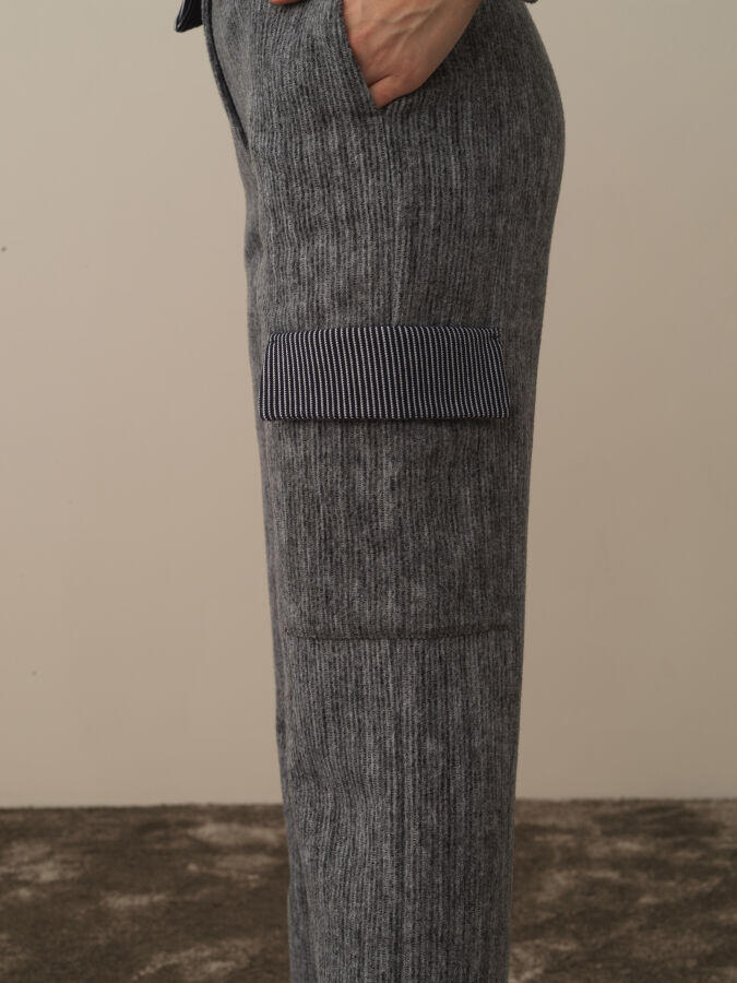 Xint Toptan Koyu Gri Pamuk Dokulu Oversize Kargo Pantolon