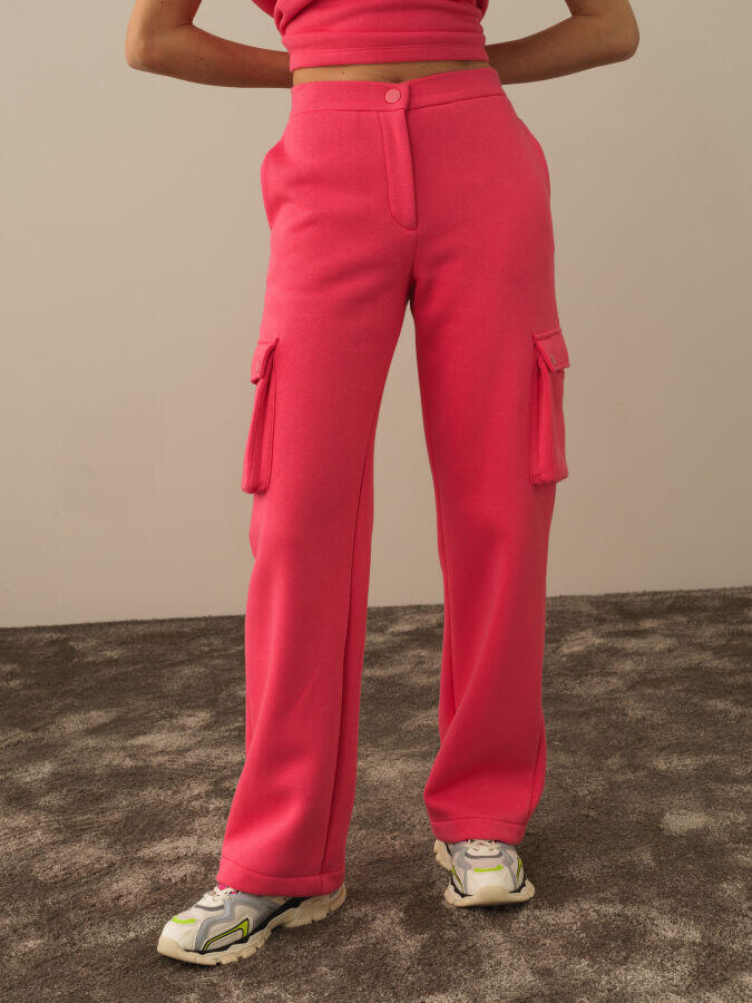 Xint Toptan Pembe Pamuk Dokulu Oversize Kargo Pantolon
