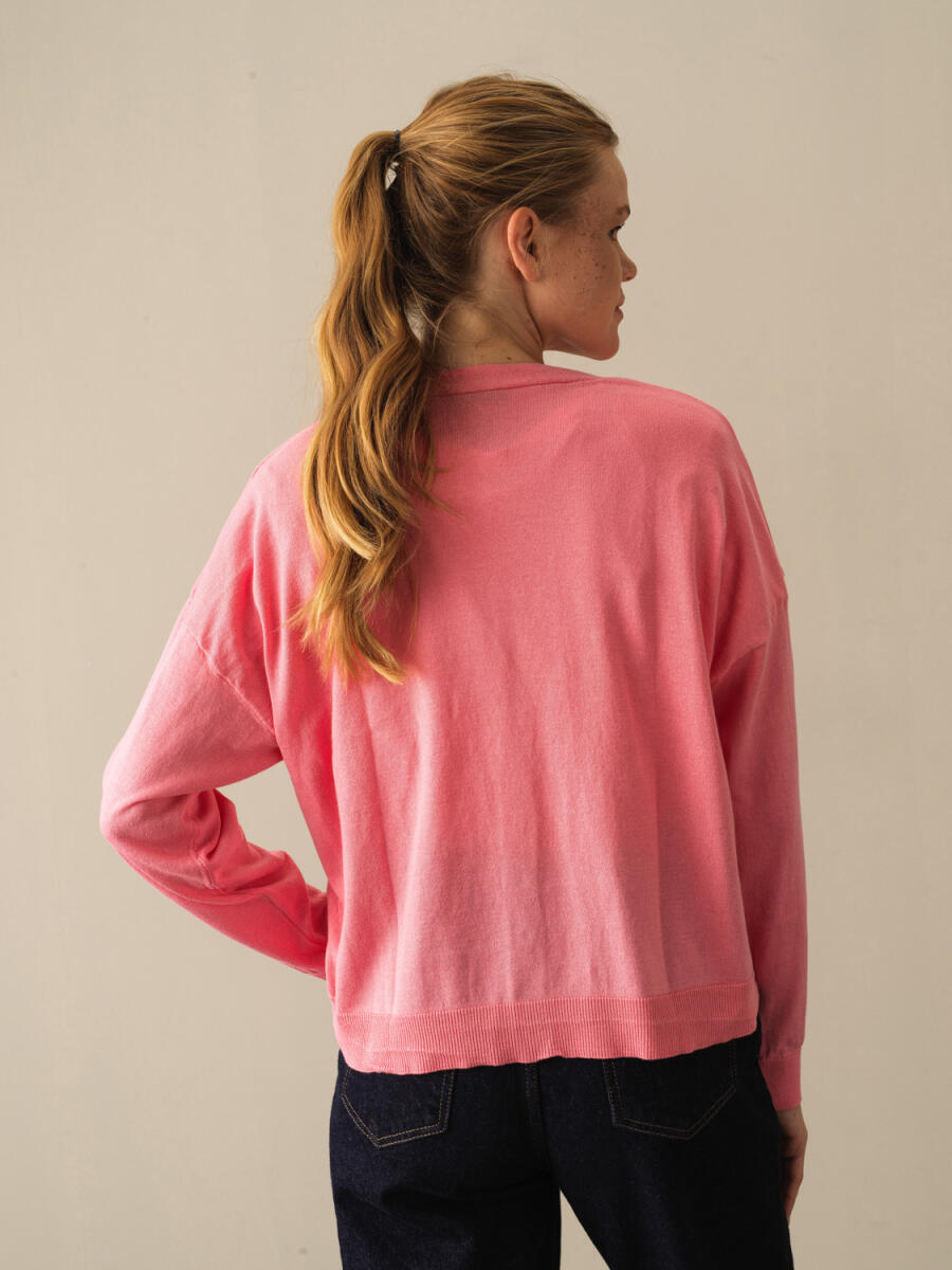 Pembe Slim Fit Açık V Yaka Pamuk Hırka - 4