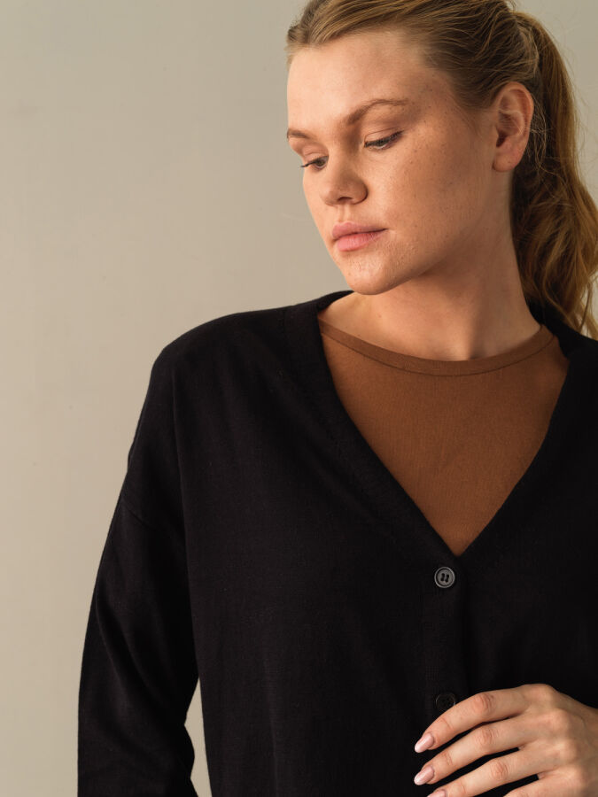 Siyah Pamuk Dokulu Slim Fit Hırka - Xint