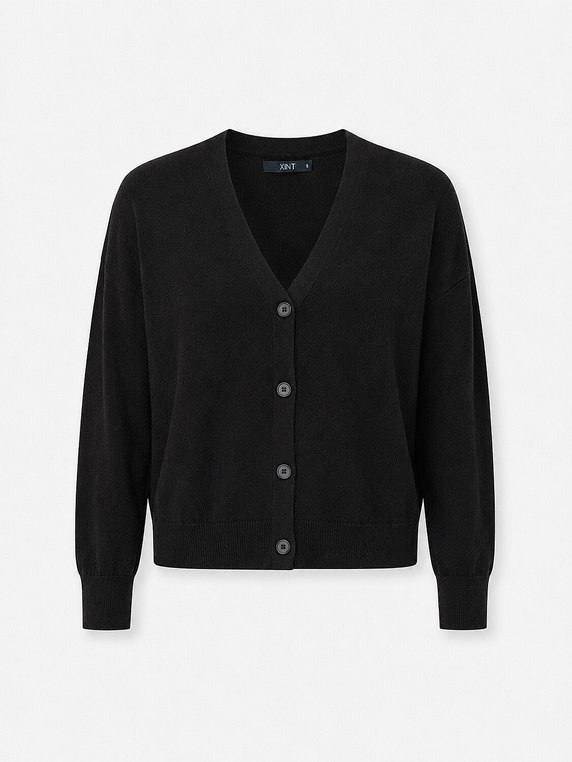 Siyah Slim Fit Açık V Yaka Pamuk Hırka - 1