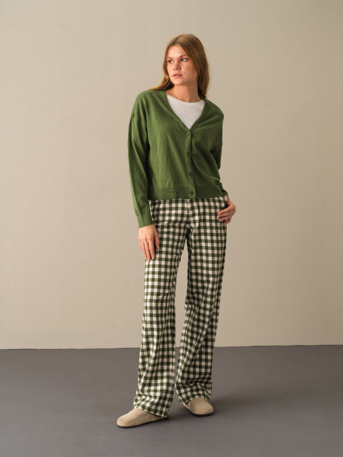 Yeşil Pamuk Dokulu Slim Fit Hırka - Xint