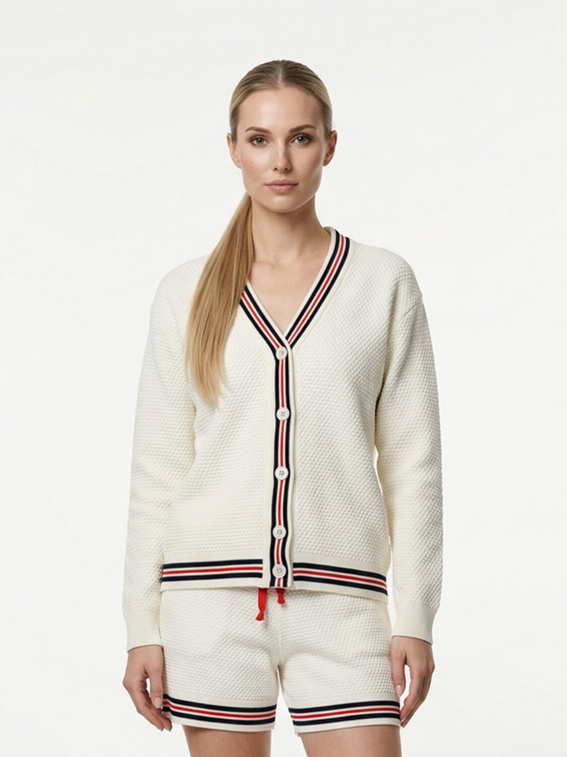 Beyaz Doğal Dökümlü Oversize Hırka