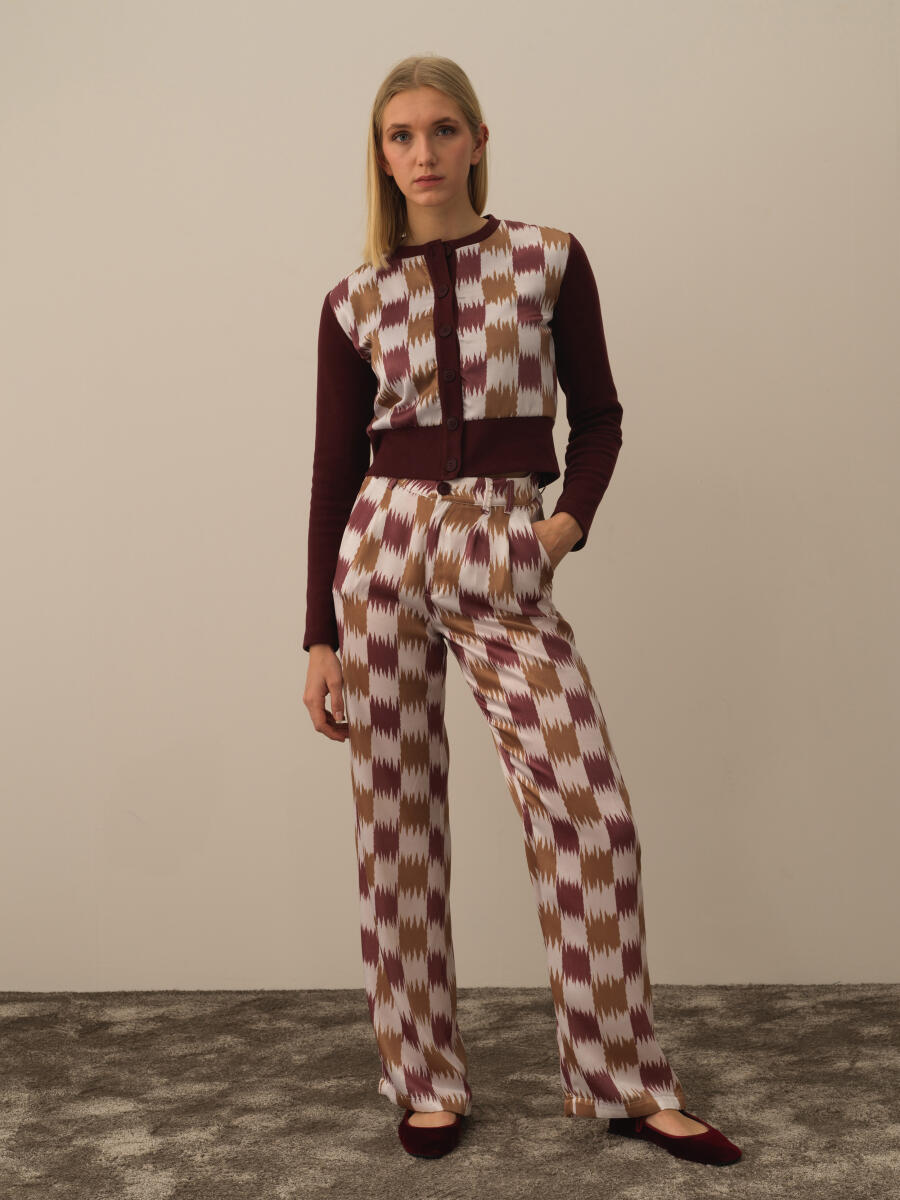 Bordo Pamuk Dokulu Regular Fit Hırka