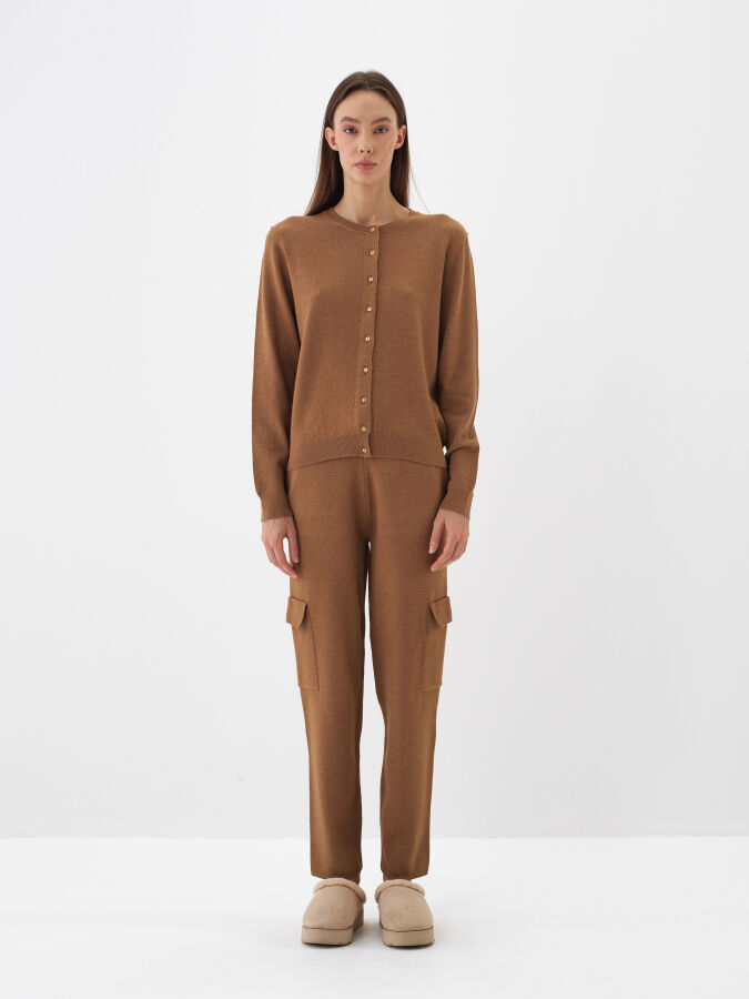 Camel Doğal Yün Dokulu Regular Fit Hırka - Xint