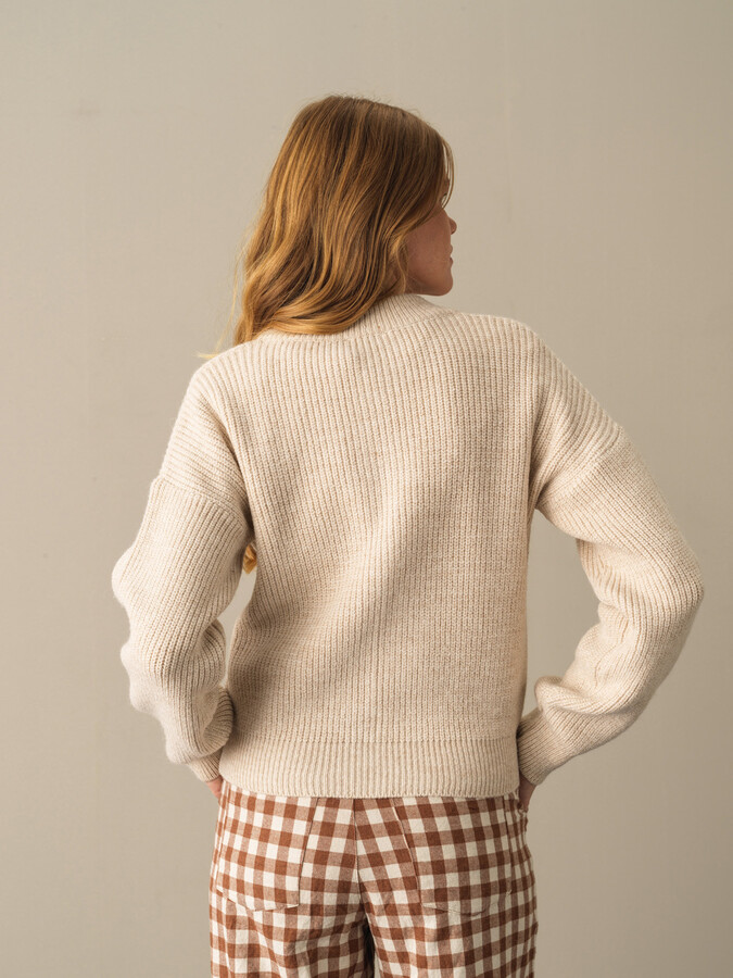 Bej Pamuk Dokulu Oversize Hırka - Xint