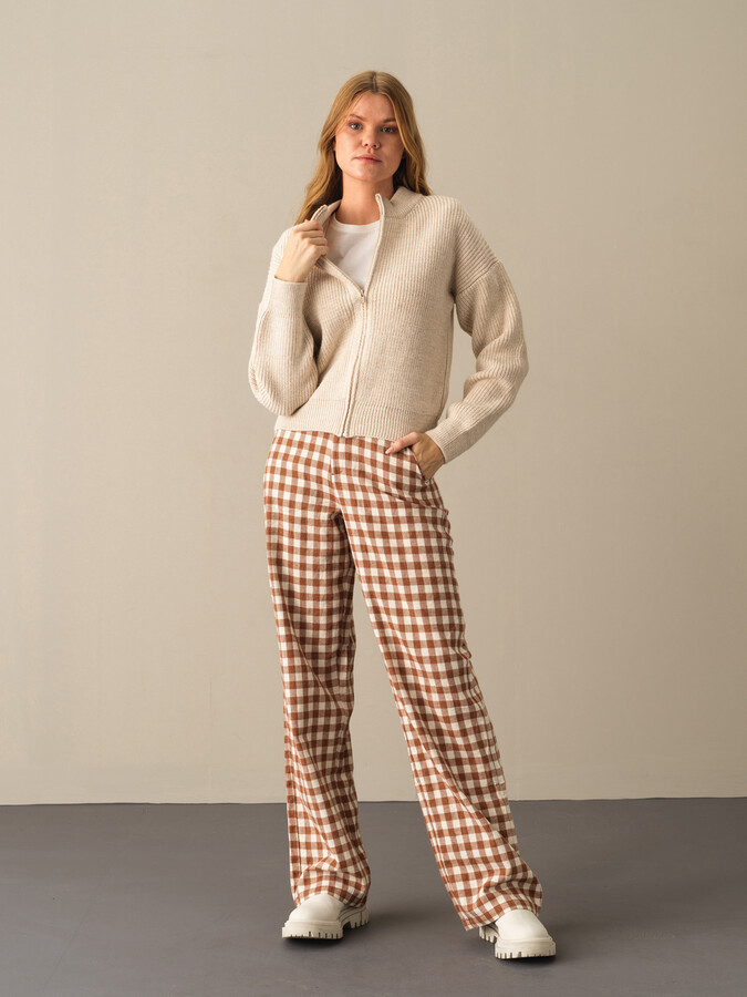 Bej Pamuk Dokulu Oversize Hırka - Xint