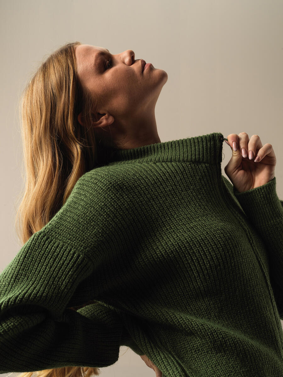 Yeşil Pamuk Dokulu Oversize Hırka