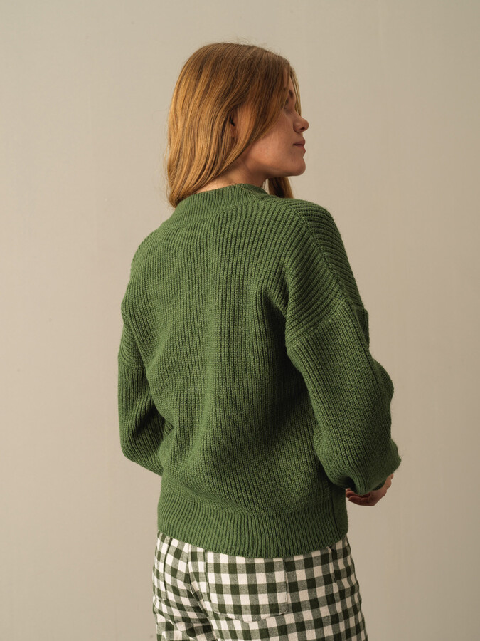 Yeşil Pamuk Dokulu Oversize Hırka - Xint