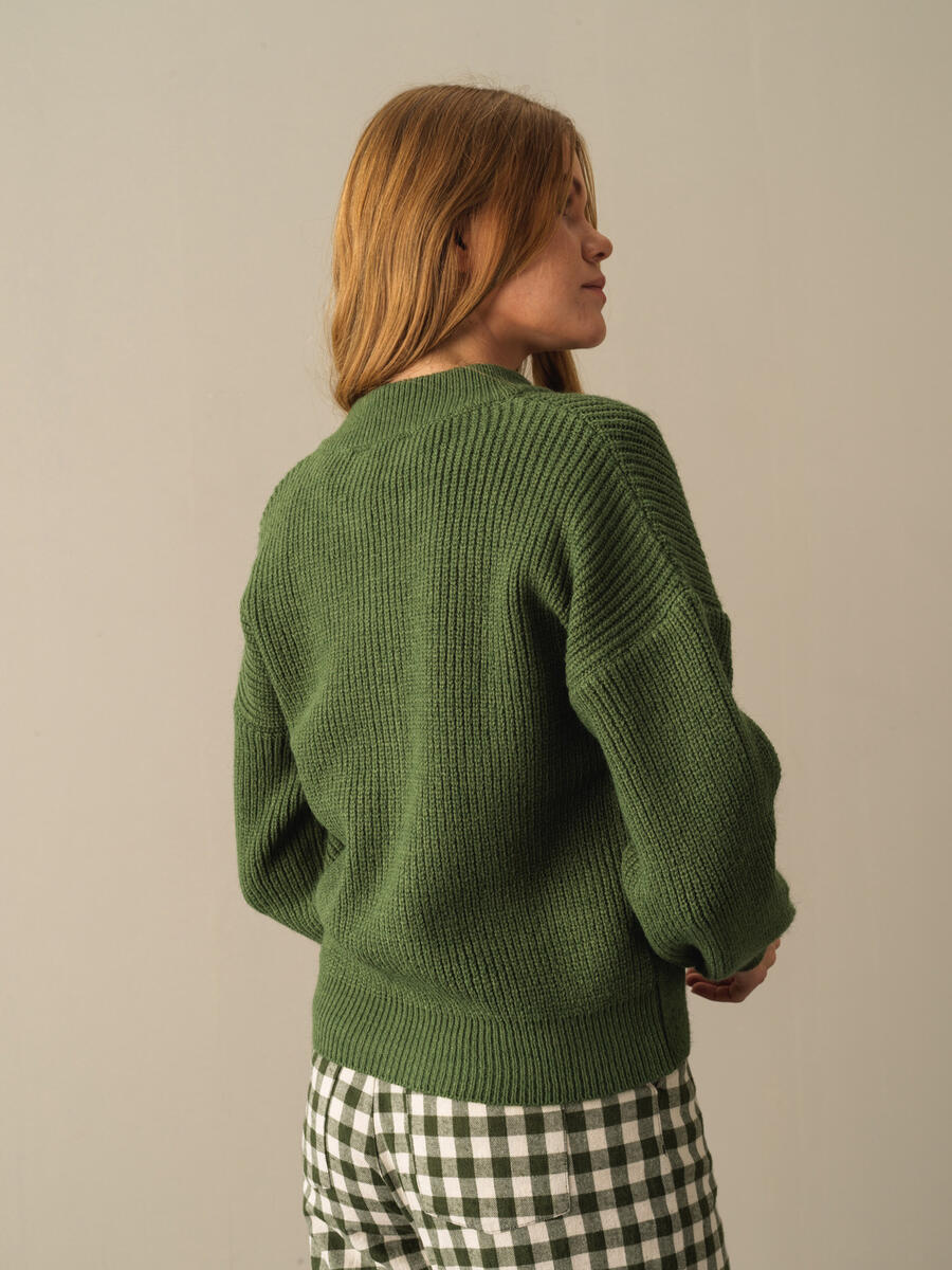 Yeşil Pamuk Dokulu Oversize Hırka - 4