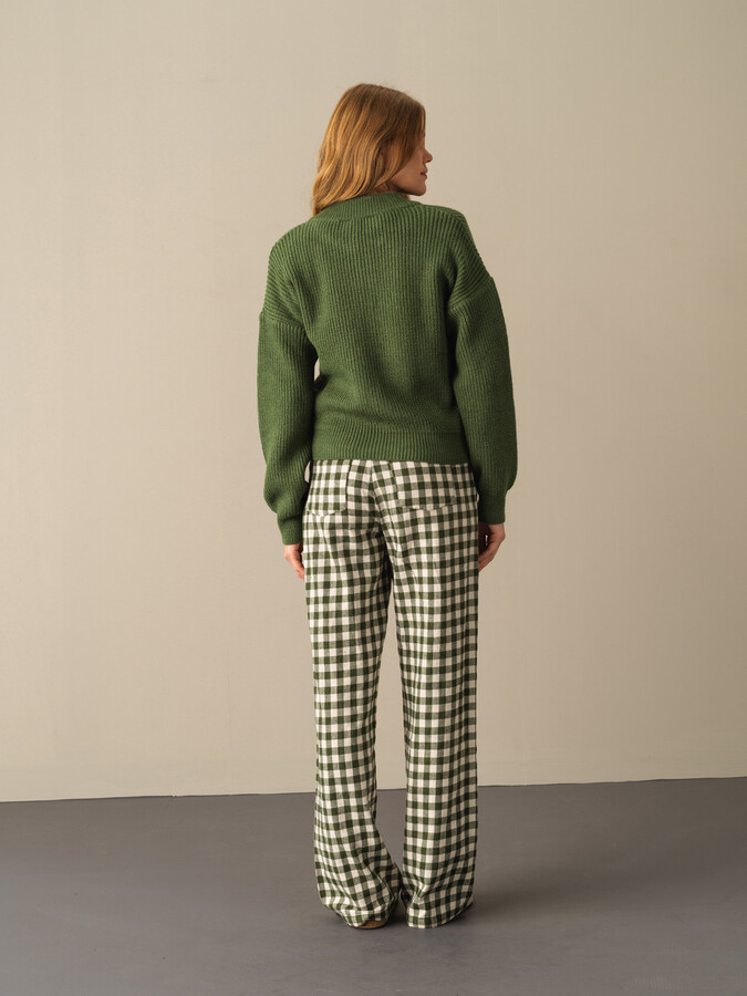 Yeşil Pamuk Dokulu Oversize Hırka - Xint