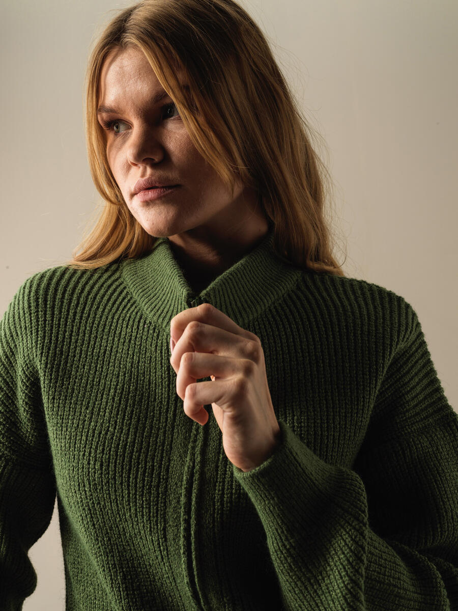 Yeşil Pamuk Dokulu Oversize Hırka - 3