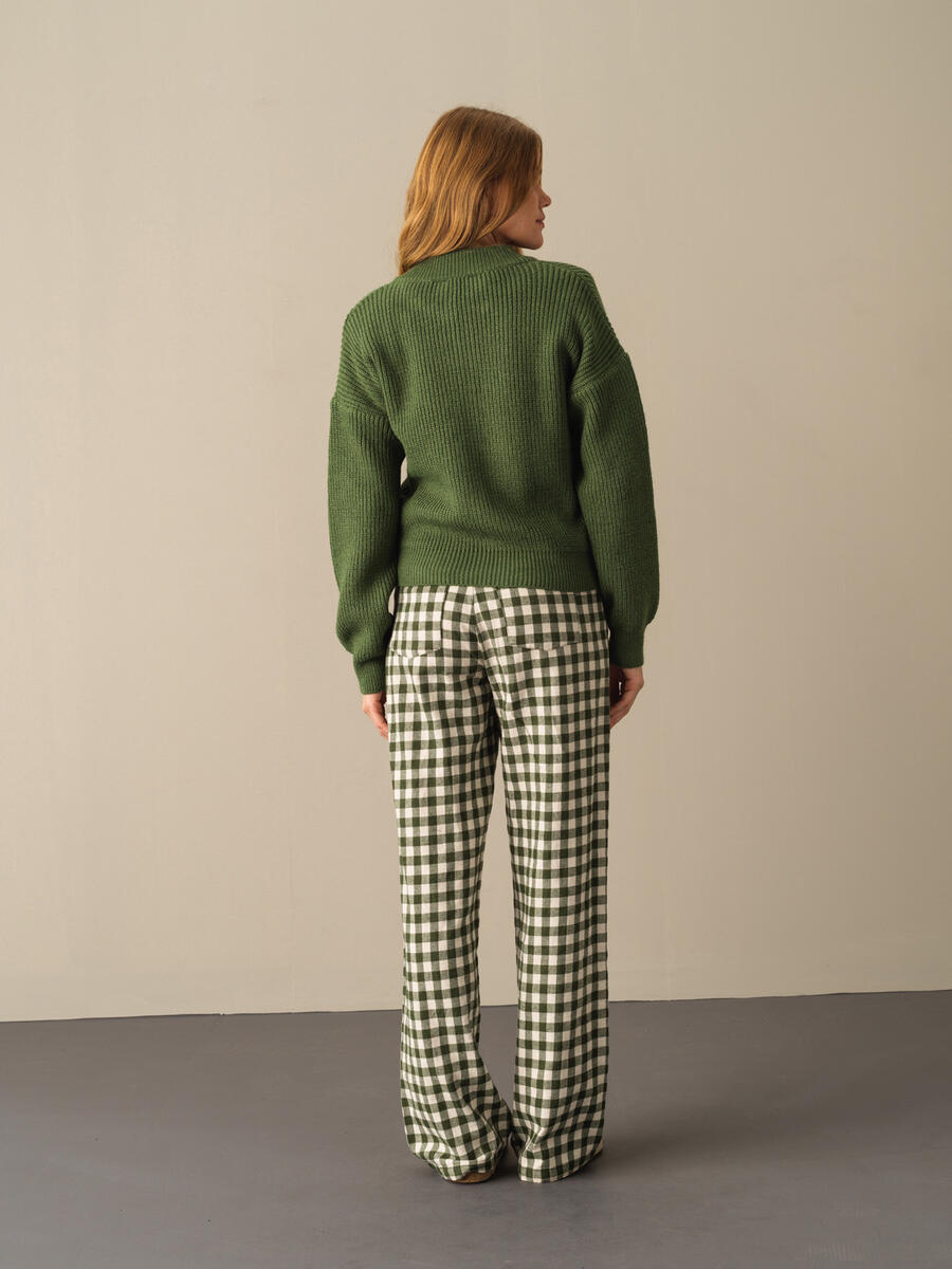 Yeşil Pamuk Dokulu Oversize Hırka - 5