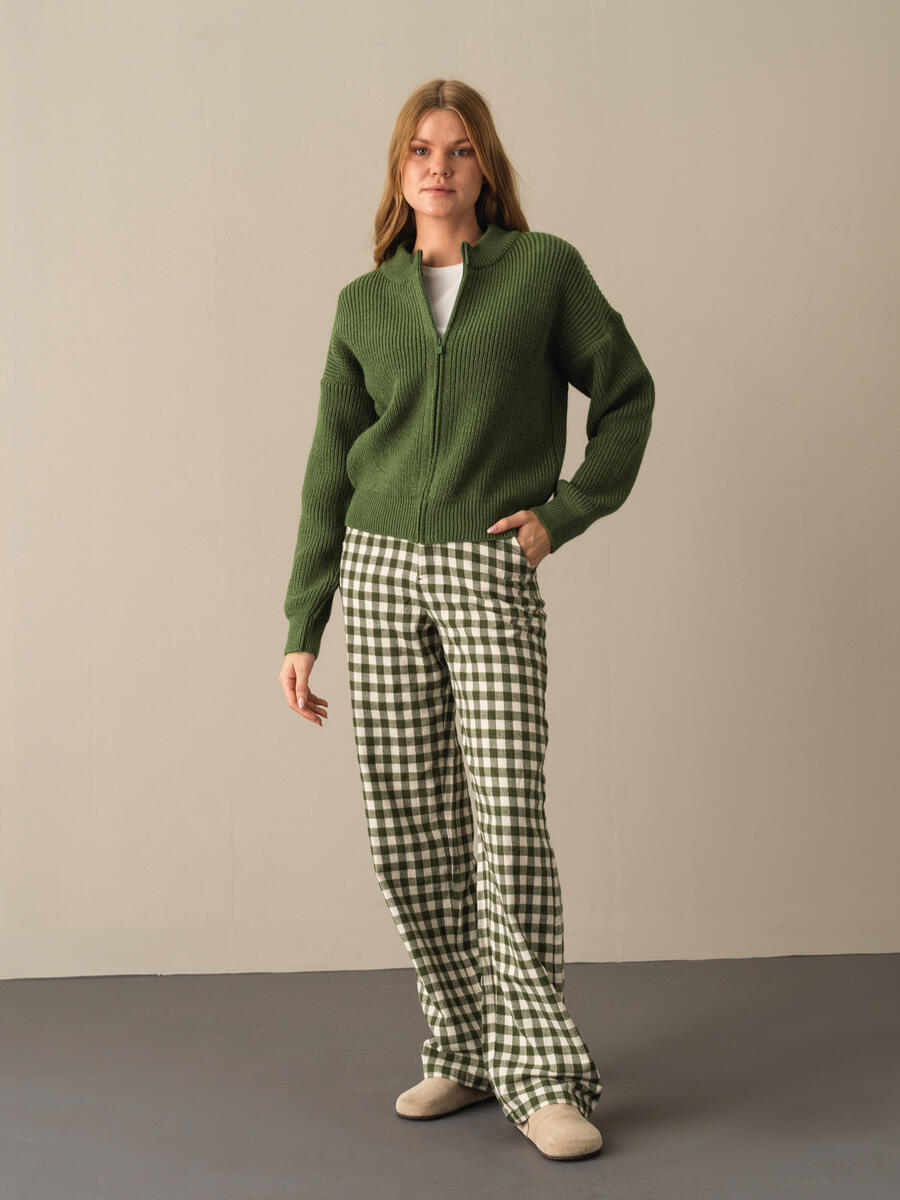 Yeşil Pamuk Dokulu Oversize Hırka - 2