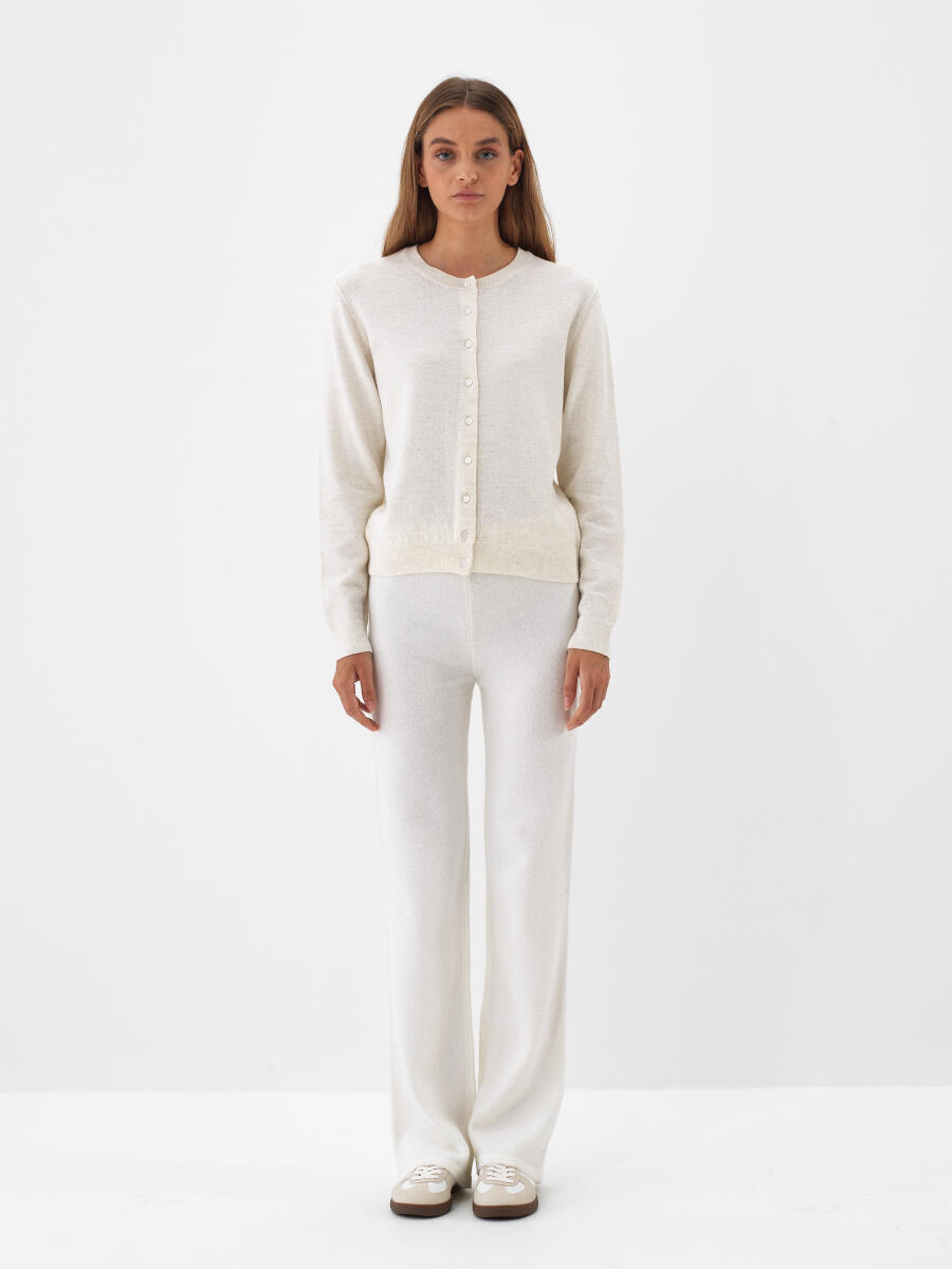 Ekru Doğal Yün Dokulu Regular Fit Hırka - 2