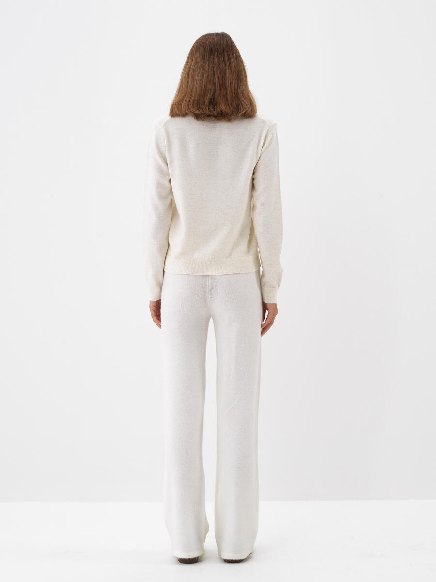 Ekru Doğal Yün Dokulu Regular Fit Hırka - 5