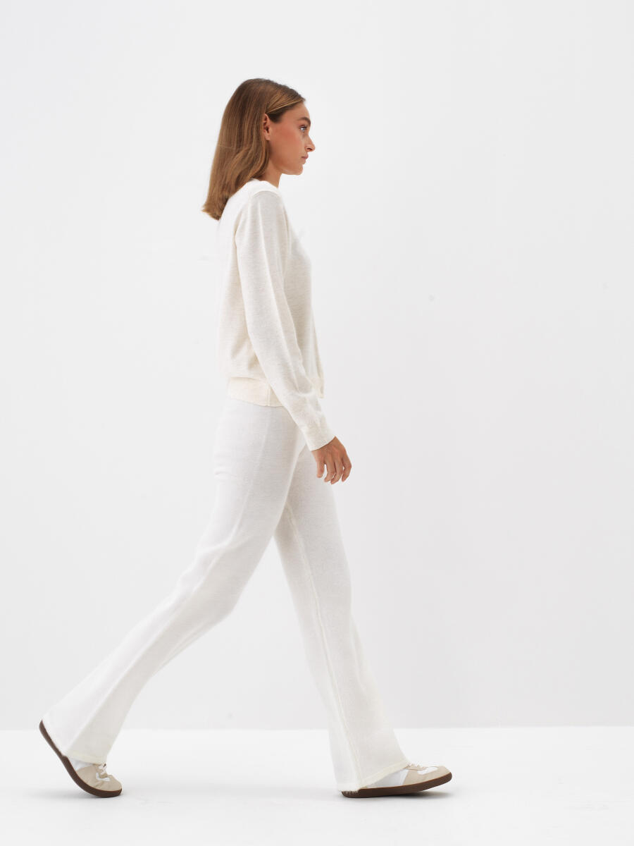 Ekru Doğal Yün Dokulu Regular Fit Hırka - 4