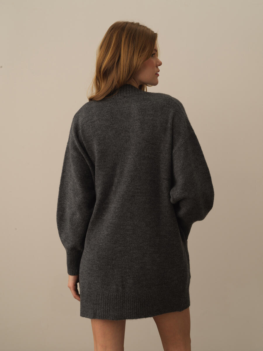 Koyu Gri Lüks Pamuk Dokulu Oversize Hırka - 4