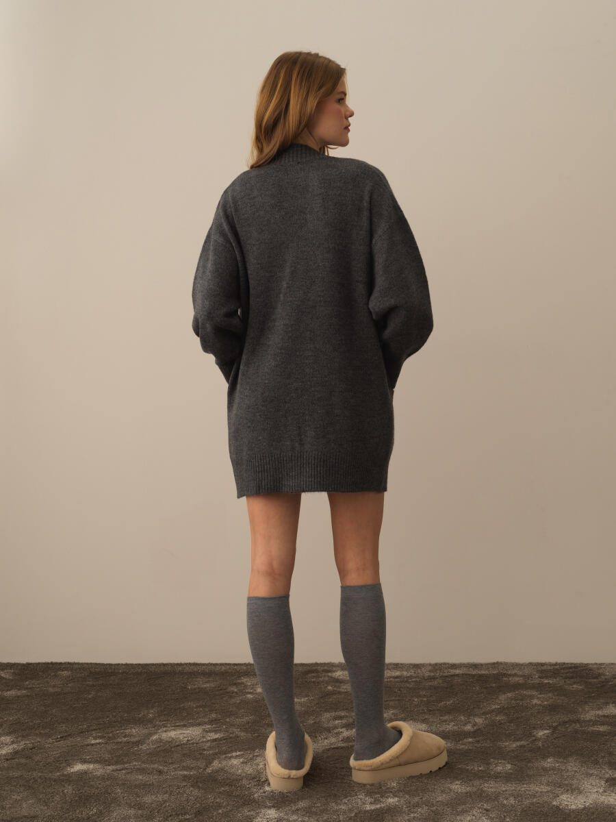 Koyu Gri Lüks Pamuk Dokulu Oversize Hırka - 5