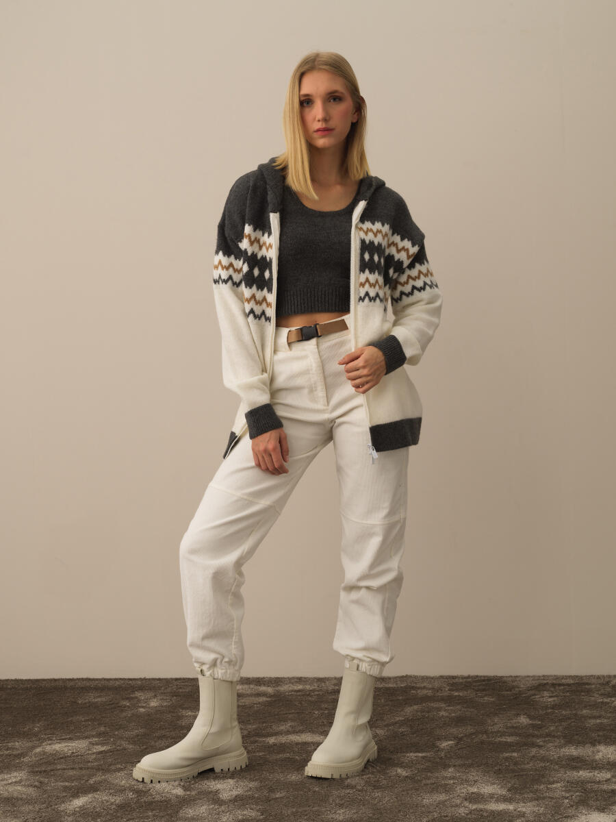 Koyu Gri Lüks Pamuk Dokulu Oversize Hırka - 2