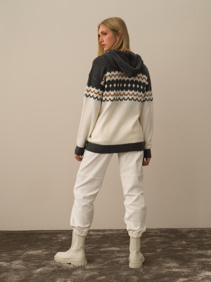 Koyu Gri Lüks Pamuk Dokulu Oversize Hırka - 4