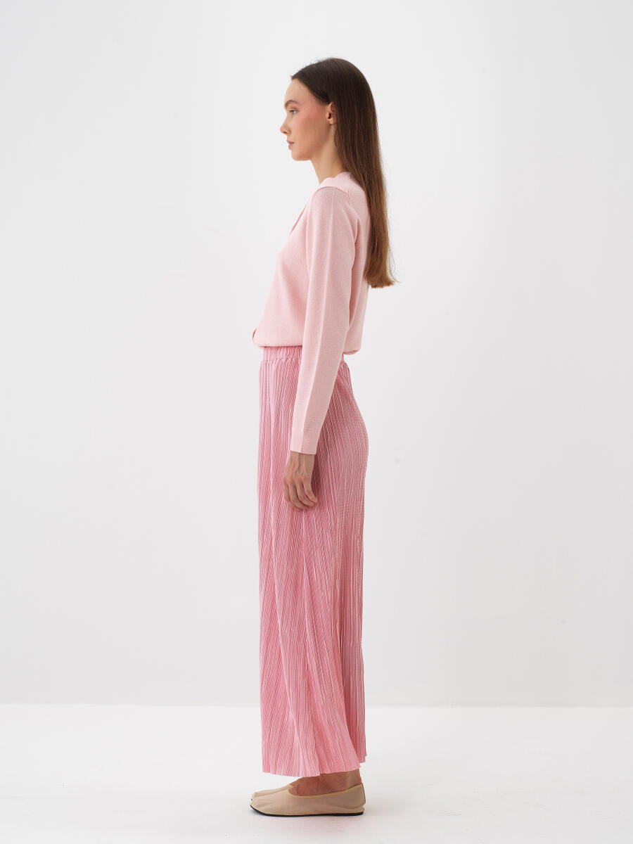 Pembe Doğal Yün Dokulu Regular Fit Hırka - 4