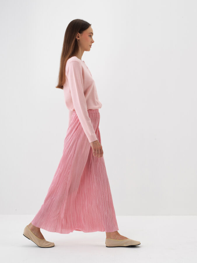 Pembe Doğal Yün Dokulu Regular Fit Hırka - Xint