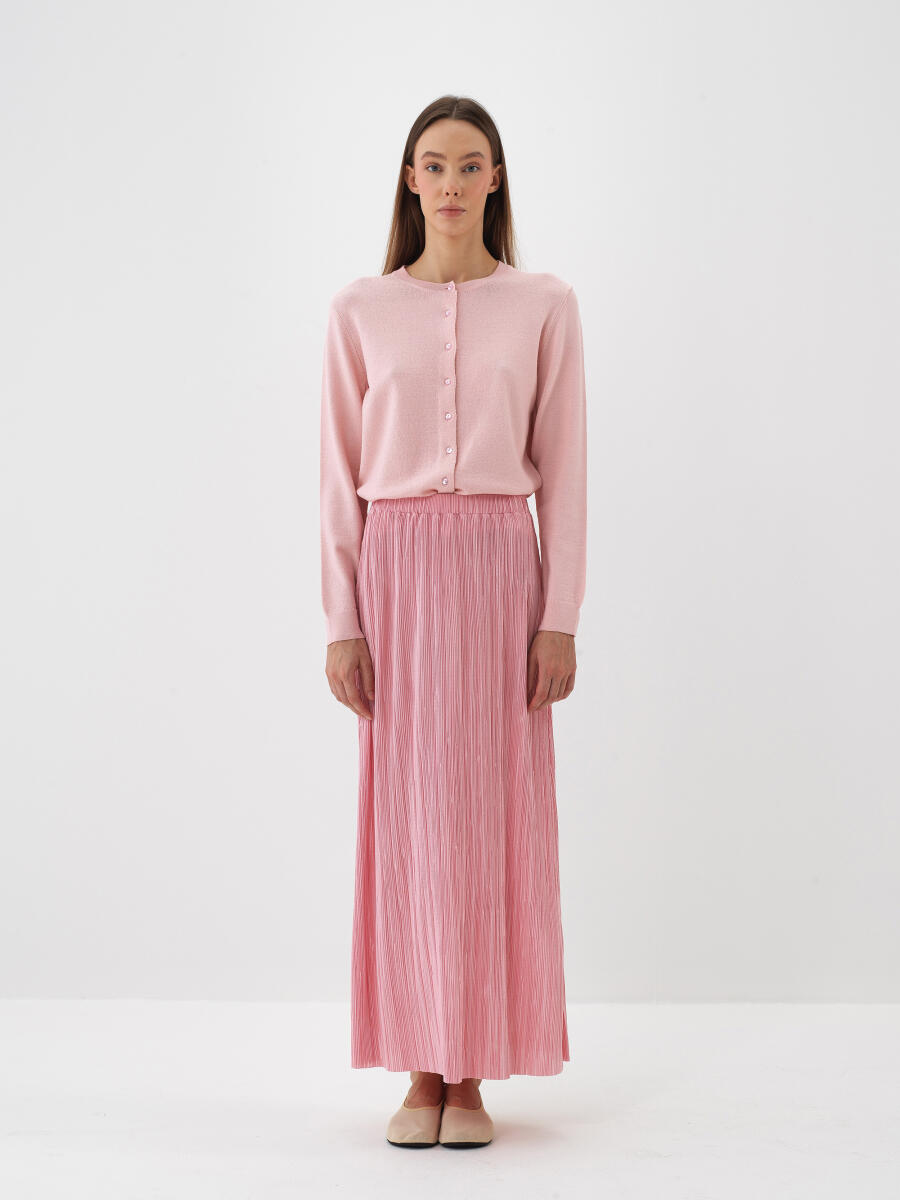 Pembe Doğal Yün Dokulu Regular Fit Hırka - 2