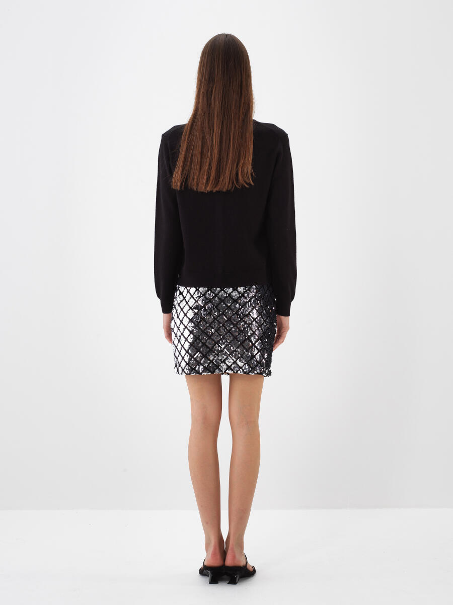 Siyah Doğal Yün Dokulu Regular Fit Hırka - 5